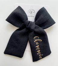 Load image into Gallery viewer, *4 Week TAT* Black Linen Name Bows
