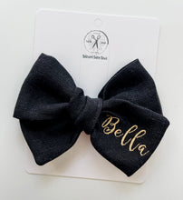 Load image into Gallery viewer, *4 Week TAT* Black Linen Name Bows