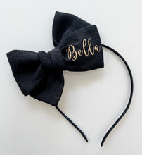 Load image into Gallery viewer, *4 Week TAT* Black Linen Name Bows