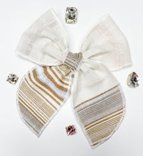Load image into Gallery viewer, Blue Stripe Linen Bows