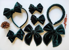 Load image into Gallery viewer, Evergreen Velvet Bows and Headbands