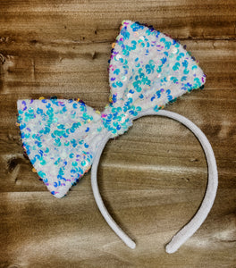White Iridescent Sequin Bows, Headbands & Bow Ties