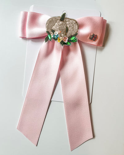 *PREORDER* Little Pumpkin Beaded Clip + Satin Bows