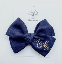 Load image into Gallery viewer, *4 Week TAT* Indigo Linen Name Bows
