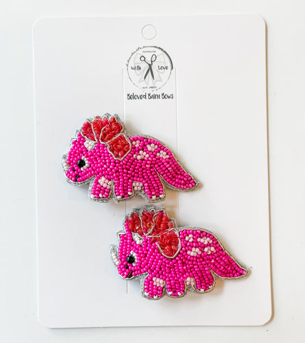 Triceratops Pink Beaded Clips
