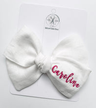 Load image into Gallery viewer, *4 Week TAT* Pink Name Linen Embroidered Bows