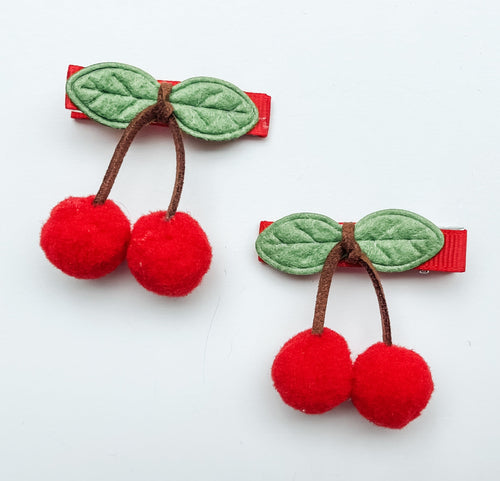 Cherry Felted Hair Clips