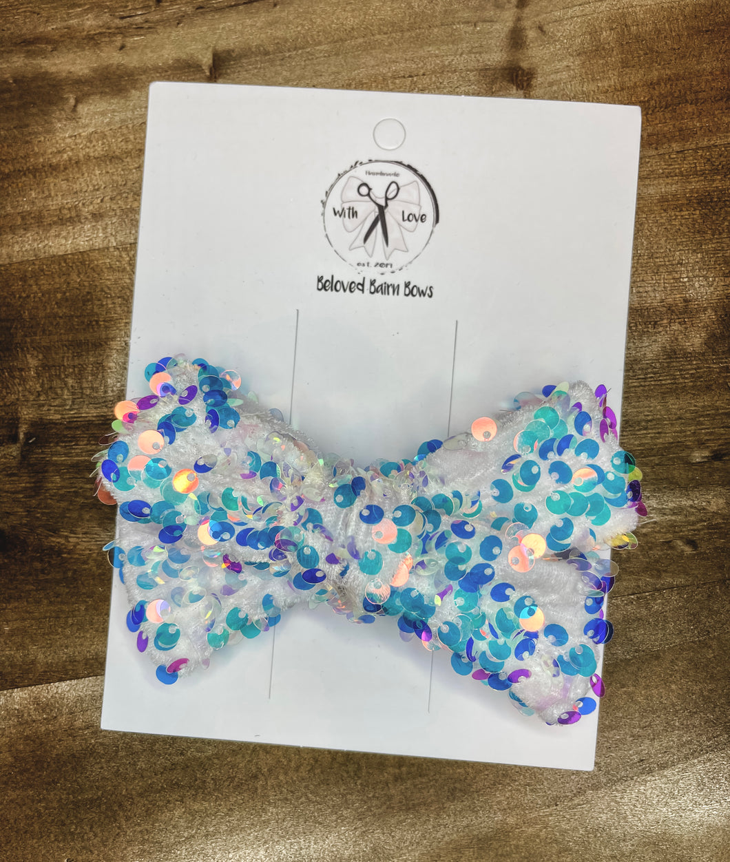 White Iridescent Sequin Bows, Headbands & Bow Ties