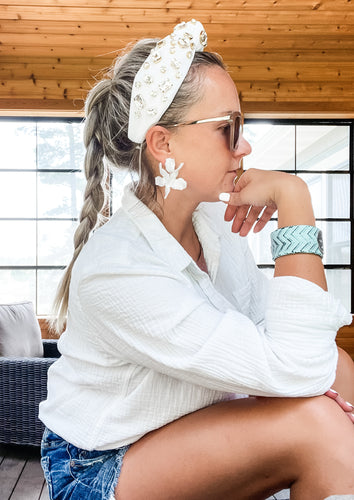 White Velvet Embellished Adult Headband