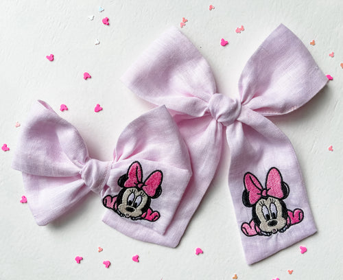 *PREORDER* Baby Minnie Embroidered Bows (Pink)