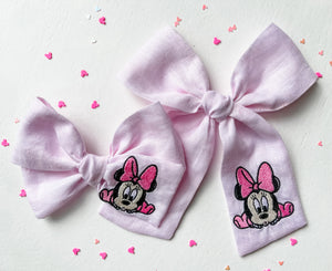 Baby Minnie Embroidered Bows (Pink)