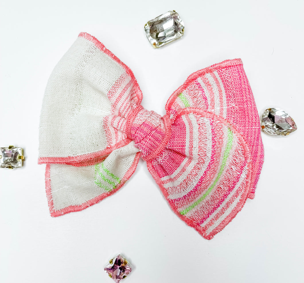 Pink Stripe Linen Bows