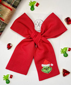 Grinch Embroidered Bows