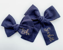 Load image into Gallery viewer, *4 Week TAT* Indigo Linen Name Bows