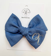 Load image into Gallery viewer, *4 Week TAT* Dusty Blue Linen Name Bows