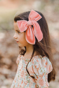 Faded Coral Velvet Bow Scrunchie