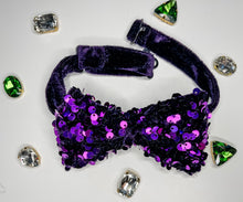 Load image into Gallery viewer, Purple Sequin Bows, Headbands &amp; Bow Ties