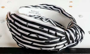 Black & White (BEADED) Striped Satin Headband - Liquidation