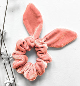 Faded Coral Velvet Bow Scrunchie