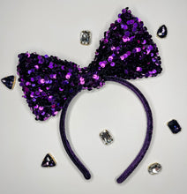 Load image into Gallery viewer, Purple Sequin Bows, Headbands &amp; Bow Ties
