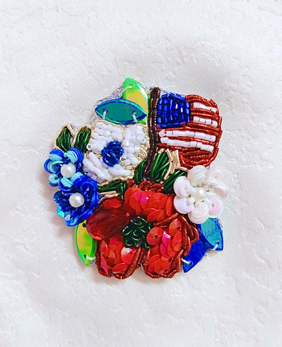 *PREORDER* Floral Patriotic Flag Beaded Clips