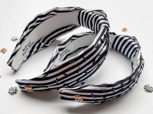 Black & White (BEADED) Striped Satin Headband - Liquidation