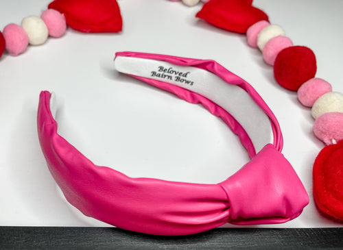 (Adult + Youth) Pink Faux Leather Headband