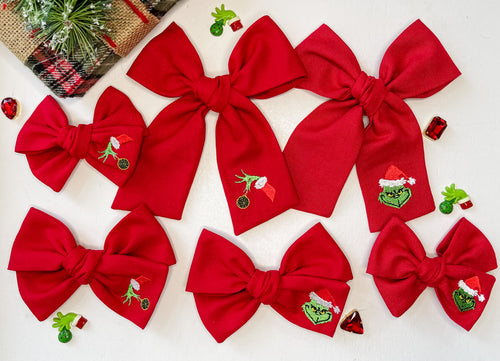 Grinch Embroidered Bows