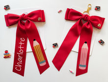 Load image into Gallery viewer, *PREORDER* Red Backpack Keychains and Hair Bows
