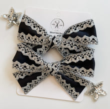 Load image into Gallery viewer, Black with Gold and Silver Lace Gwenna Bows