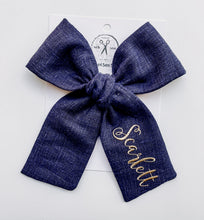 Load image into Gallery viewer, *4 Week TAT* Indigo Linen Name Bows
