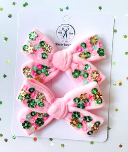 Pink Shamrock Embellished Velvets