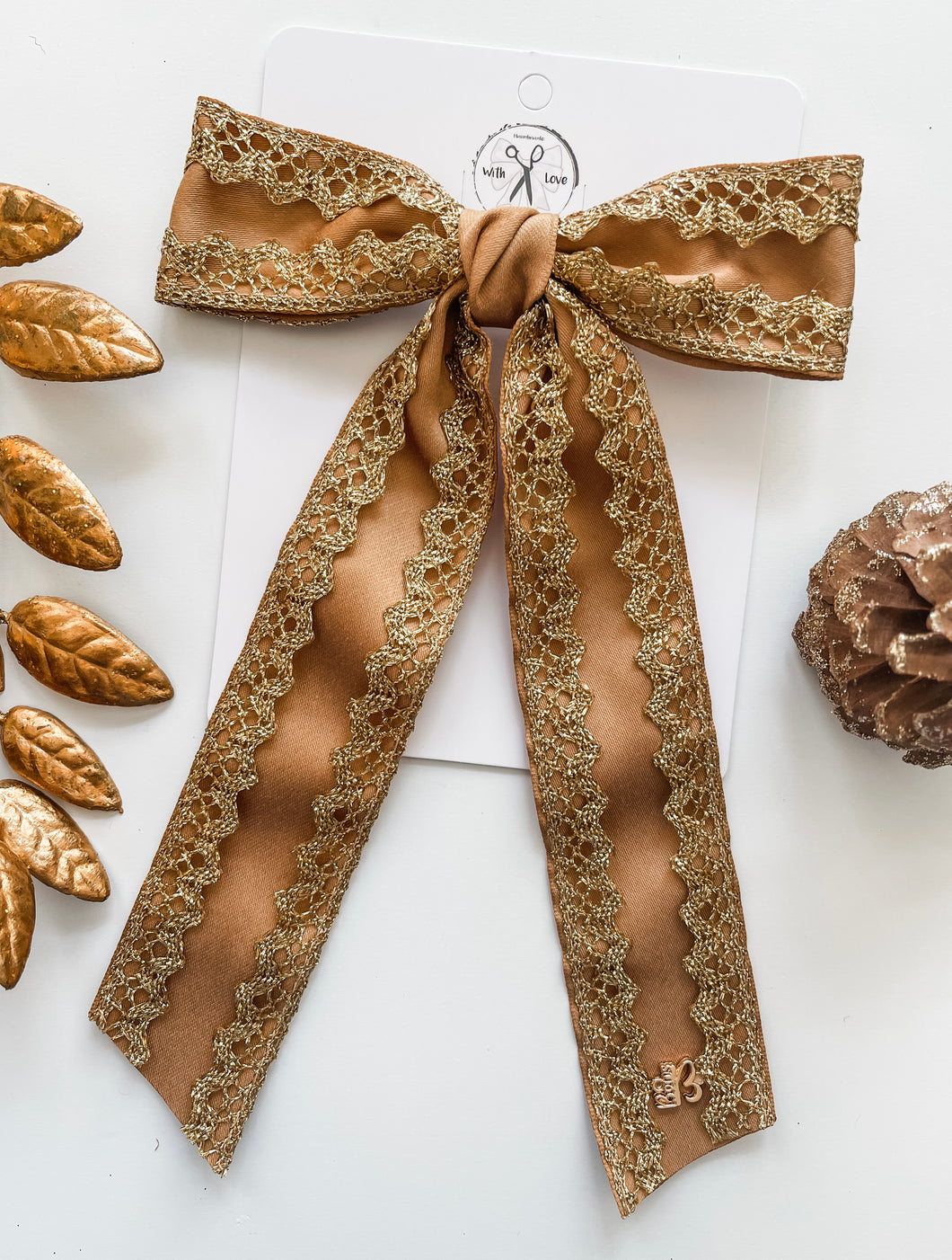 Ivory and Dark Gold Lace Gwenna Bows