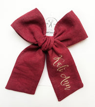 Load image into Gallery viewer, *4 Week TAT* Wine Linen Name Bows