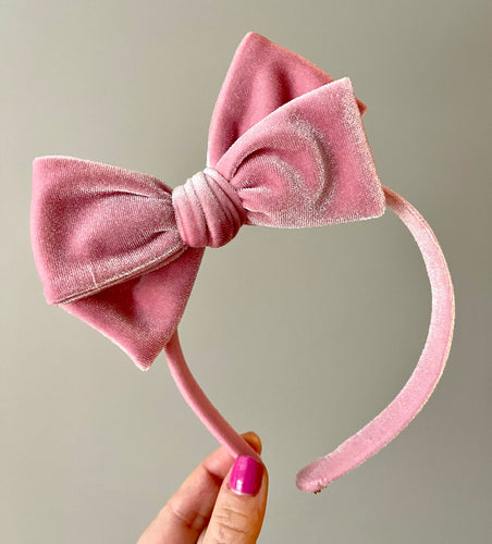 Strawberry Pink Velvet Bow Headband