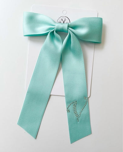*PREORDER* Aqua Rhinestone Monogram Satin Bows