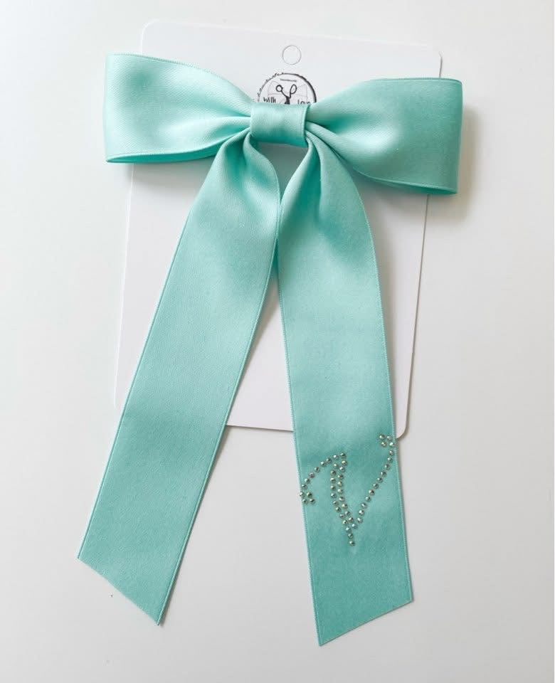 *PREORDER* Aqua Rhinestone Monogram Satin Bows