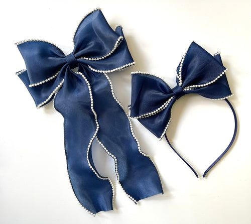 *3 Week TAT* Navy Pearl Ceci Bows and Headbands