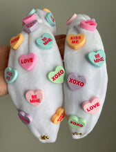 Load image into Gallery viewer, Conversation Hearts White Velvet Headband Mommy + Me
