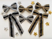 Load image into Gallery viewer, Black with Gold and Silver Lace Gwenna Bows