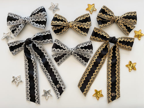Black with Gold and Silver Lace Gwenna Bows