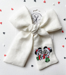 Mickey Christmas Embroidered Bows (White)