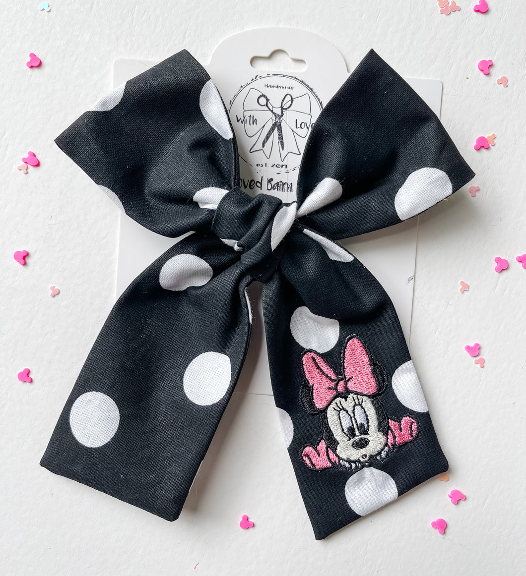 Baby Minnie Embroidered Bows (B&W)