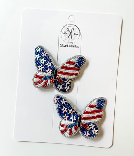 RWB Butterfly Beaded Clips