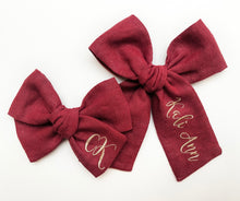 Load image into Gallery viewer, *4 Week TAT* Wine Linen Name Bows