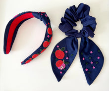 Load image into Gallery viewer, Navy Apple Headbands and Scrunchies