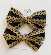 Load image into Gallery viewer, Black with Gold and Silver Lace Gwenna Bows