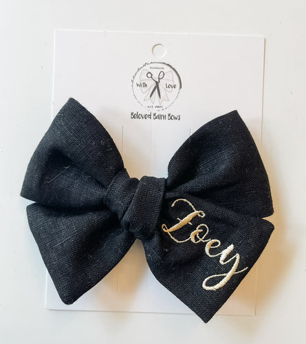 *4 Week TAT* Black Linen Name Bows