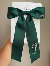 Load image into Gallery viewer, *PREORDER* Hunter Green Rhinestone Monogram Satin Bows