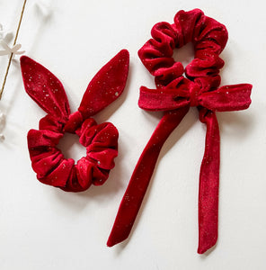 Red Sparkle Velvet Bow Scrunchie